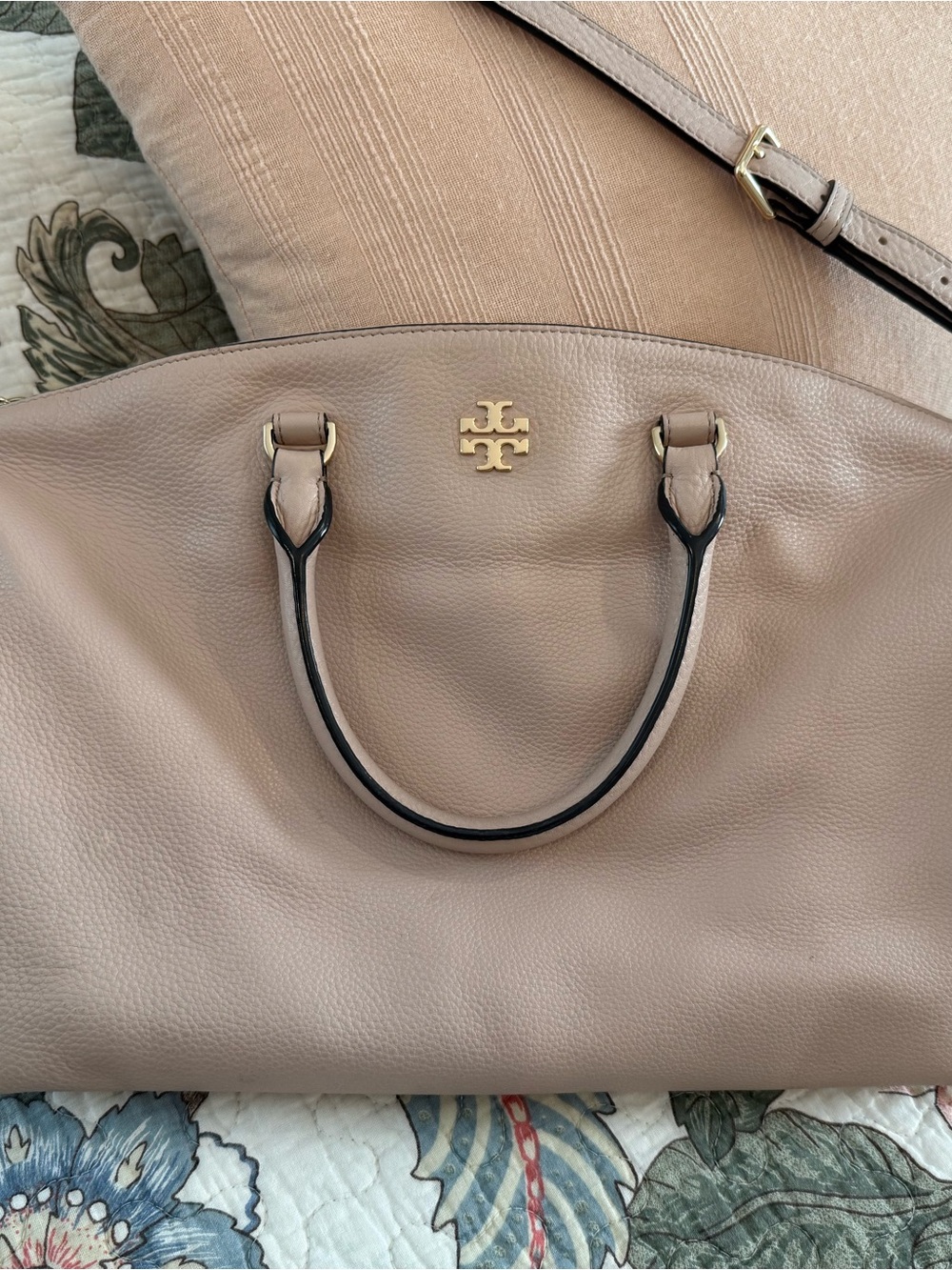 Tory Burch light pink leather Satchel Bag crossbody strap purse